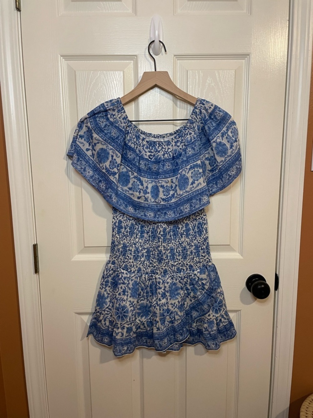 Bell by Alice Bell Blue Floral Ruffle Smocked Mini Dress Boho Chic Size XS